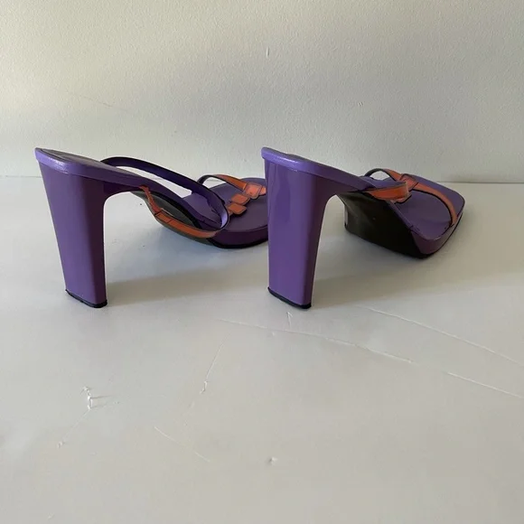 Bella Ricco Neon Orange Purple Square-toe Heels Size 9 - Picture 8 of 9